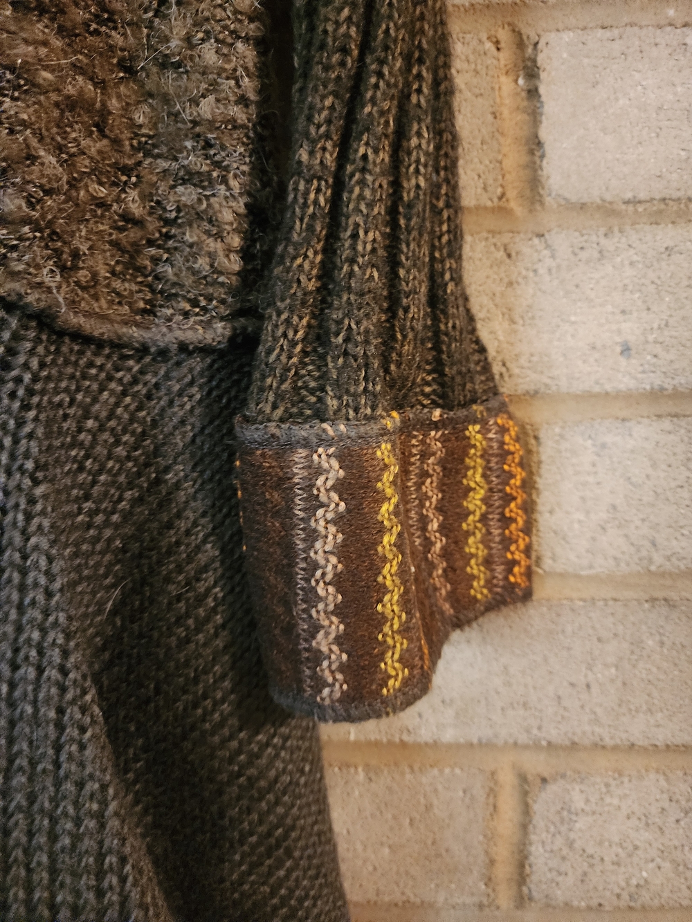 Liquid by Sioni Boho Patchwork Knit Cardigan Jacket in Brown & Tan - Picture 9 of 14